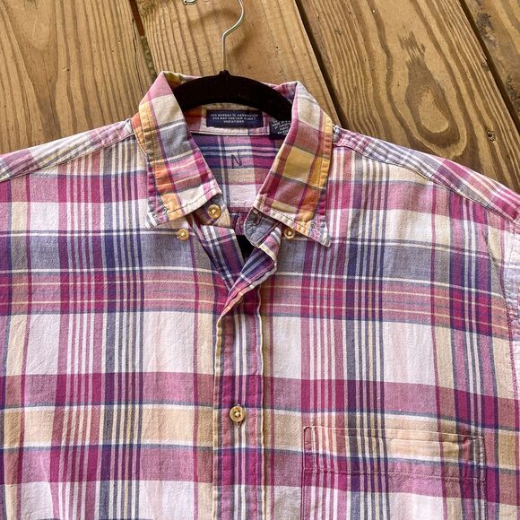Vintage 1980s Plaid Cotton Madras Popover Short Sleeve Button Down - Men's M - Picture 2 of 6